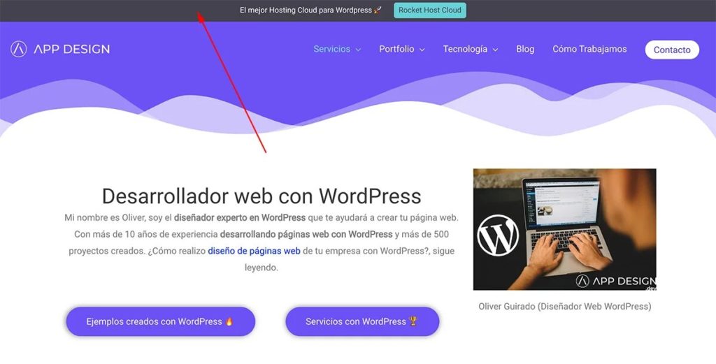 Top notification bar for WordPress